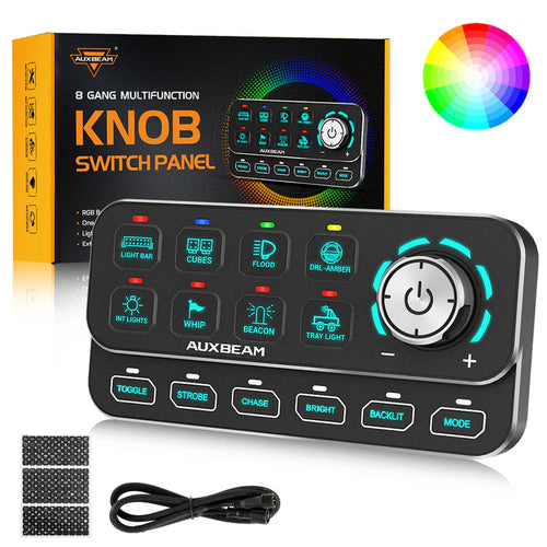 Auxbeam KS-80 RGB Knob Switch Panel | 8-Gang 120A Light Controller